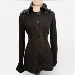 Self Esteem Black Button-Up Trench Coat
